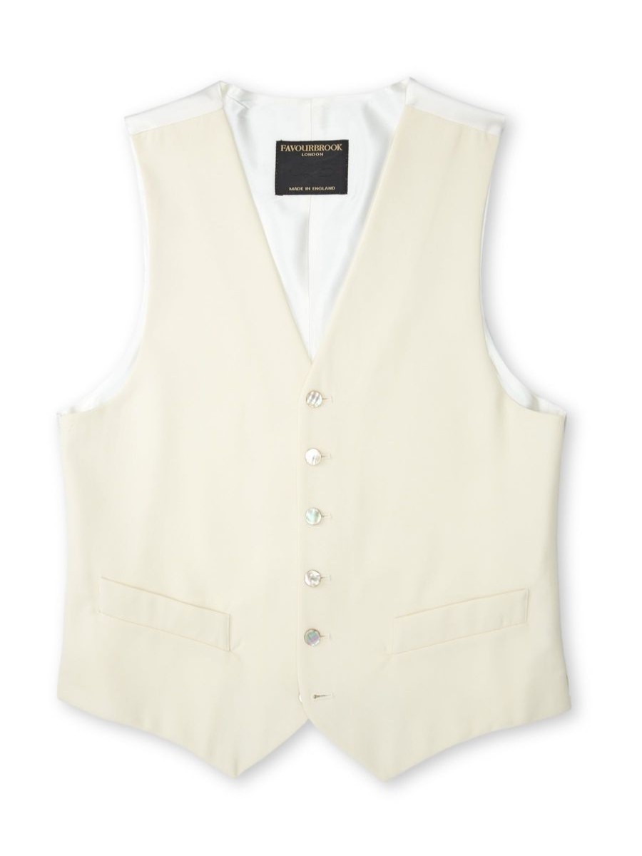 Menswear Favourbrook Waistcoats | Cream Gabardine Wool Single Breasted 6 Button Waistcoat