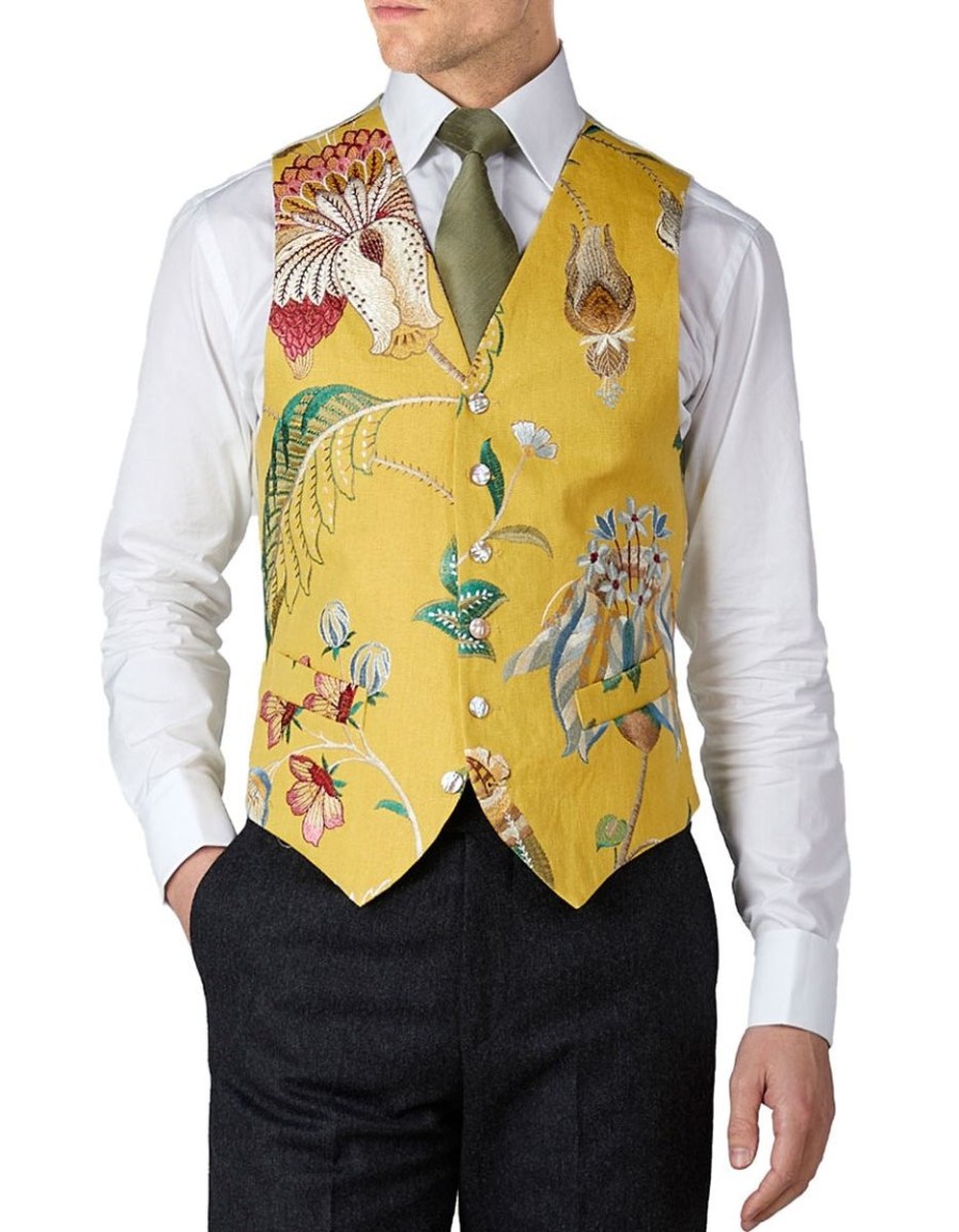 Menswear Favourbrook Waistcoats | Yellow Petersham Single Breasted 6 Button Waistcoat