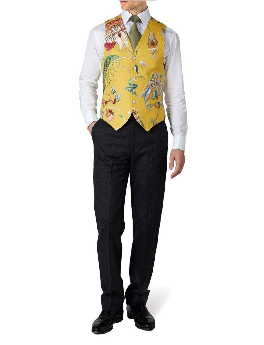 Menswear Favourbrook Waistcoats | Yellow Petersham Single Breasted 6 Button Waistcoat