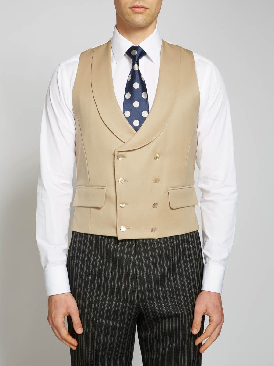 Menswear Favourbrook Waistcoats | Dukes Beige Double Breasted 8 Button Shawl Lapel Waistcoat