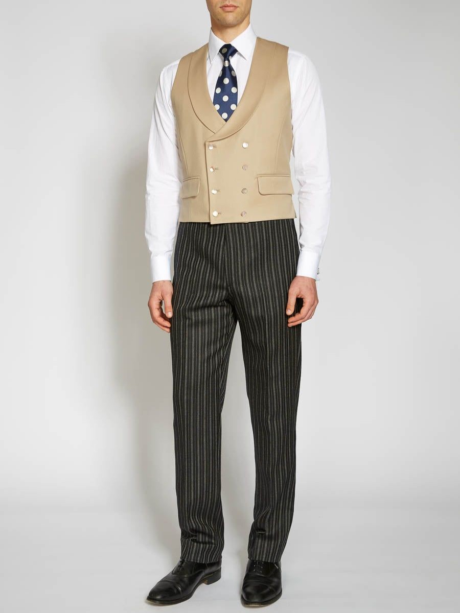 Menswear Favourbrook Waistcoats | Dukes Beige Double Breasted 8 Button Shawl Lapel Waistcoat