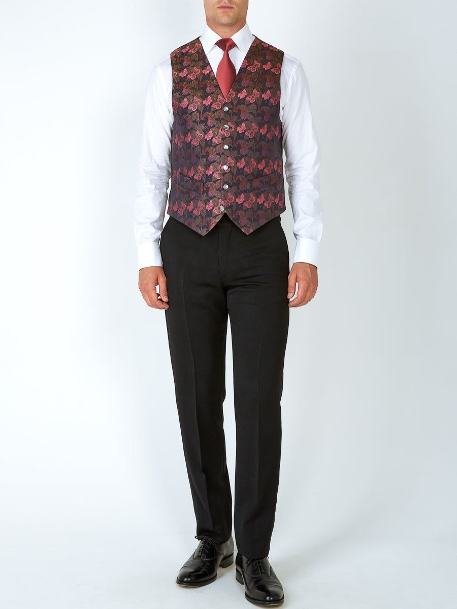 Menswear Favourbrook Waistcoats | Charcoal Pink Brimstone Silk Single Breasted 6 Button Waistcoat