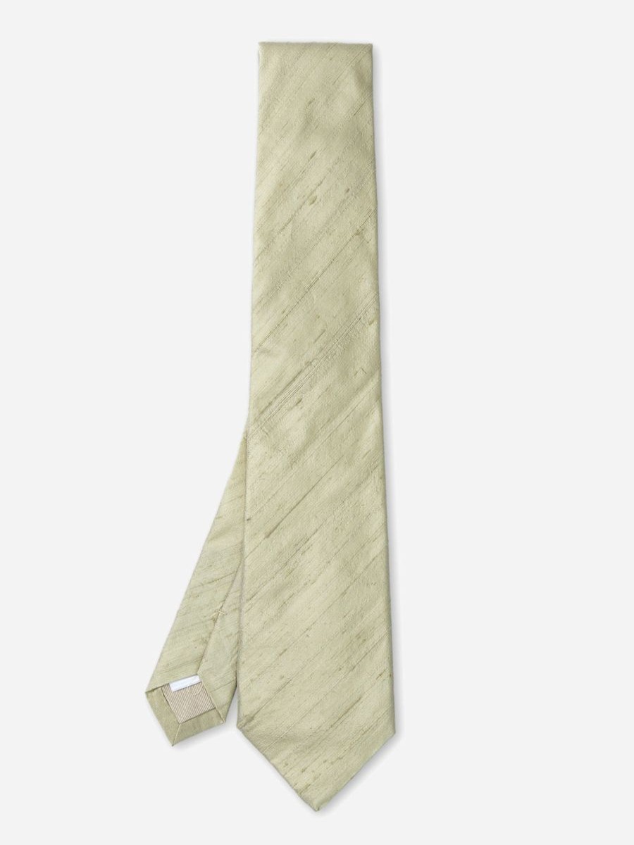 Menswear Favourbrook Ties | Olive Douppion Silk Tie