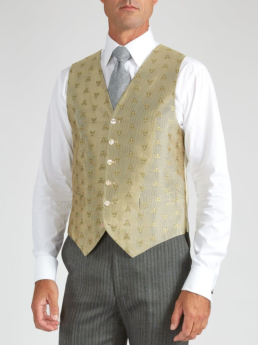 Menswear Favourbrook Waistcoats | Gold Bees Silk Single Breasted 6 Button Waistcoat