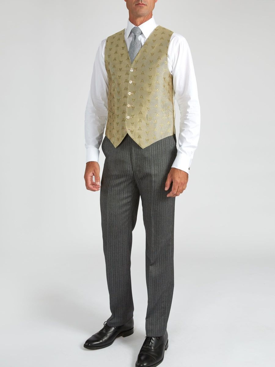 Menswear Favourbrook Waistcoats | Gold Bees Silk Single Breasted 6 Button Waistcoat