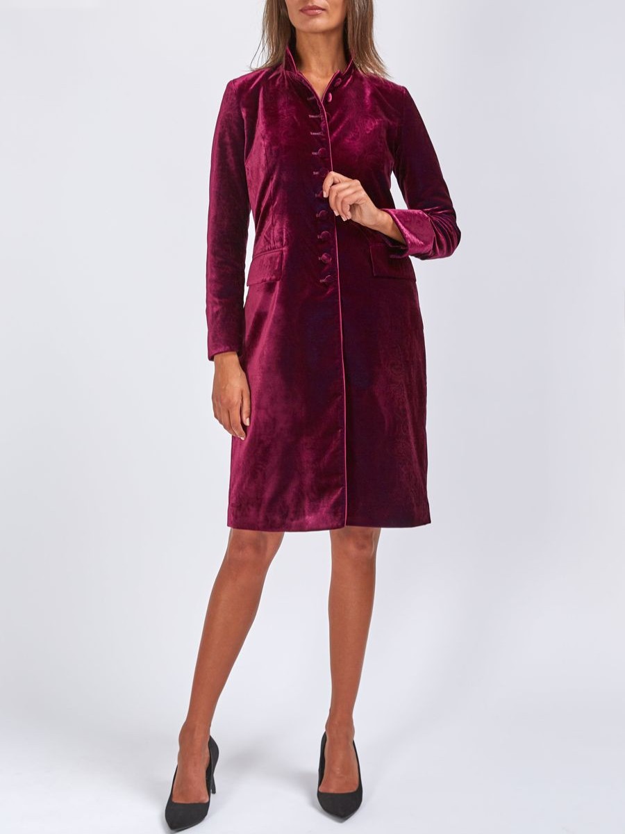 Womenswear Favourbrook Jackets & Coats | Soho Coat Burgundy Embossed Velvet