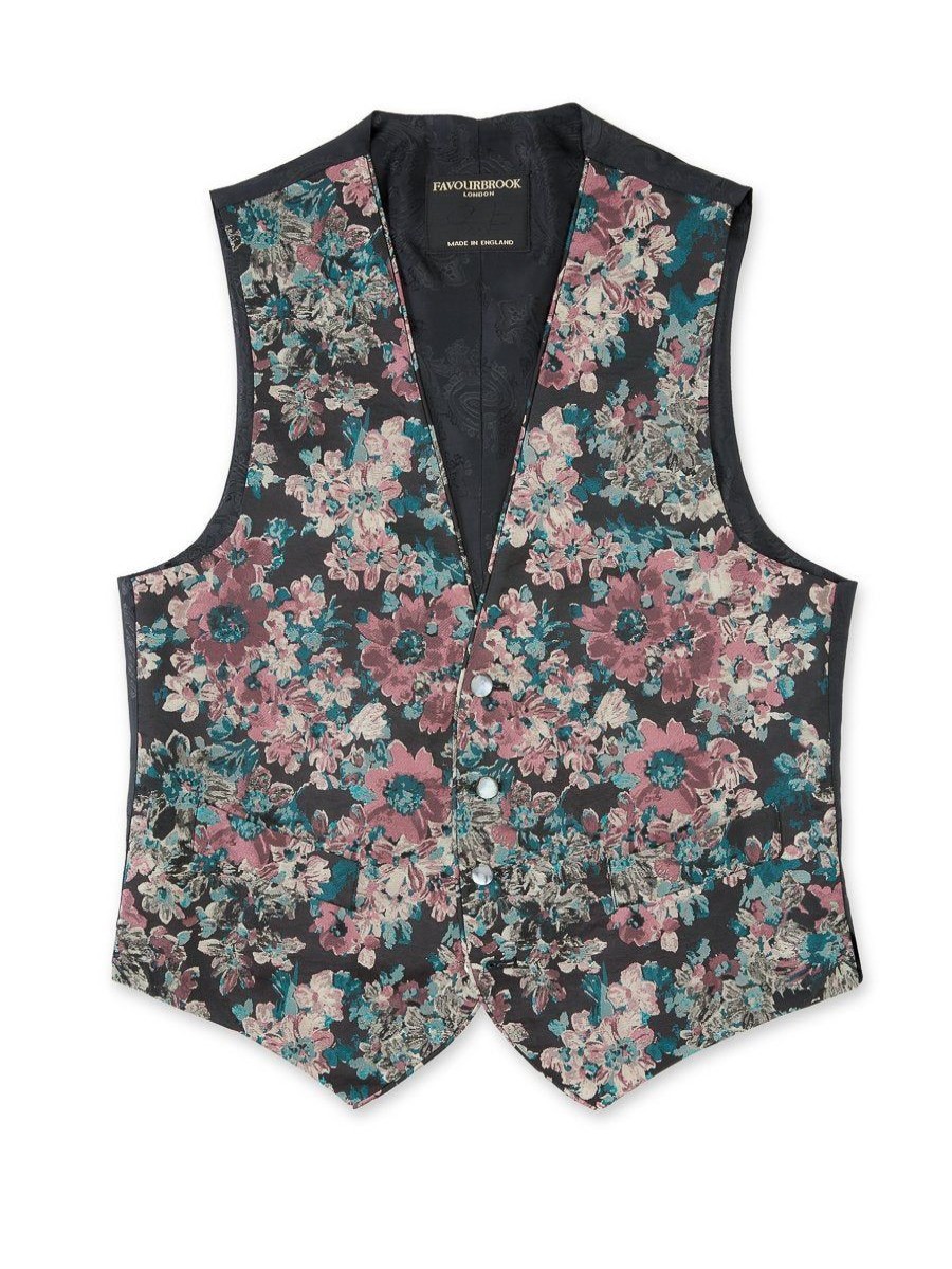 Menswear Favourbrook Waistcoats | Pink Chatsworth Single Breasted 4 Button Piped Waistcoat