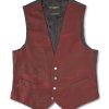 Menswear Favourbrook Waistcoats | Burgundy Ikat Silk Single Breasted 4 Button Piped Waistcoat