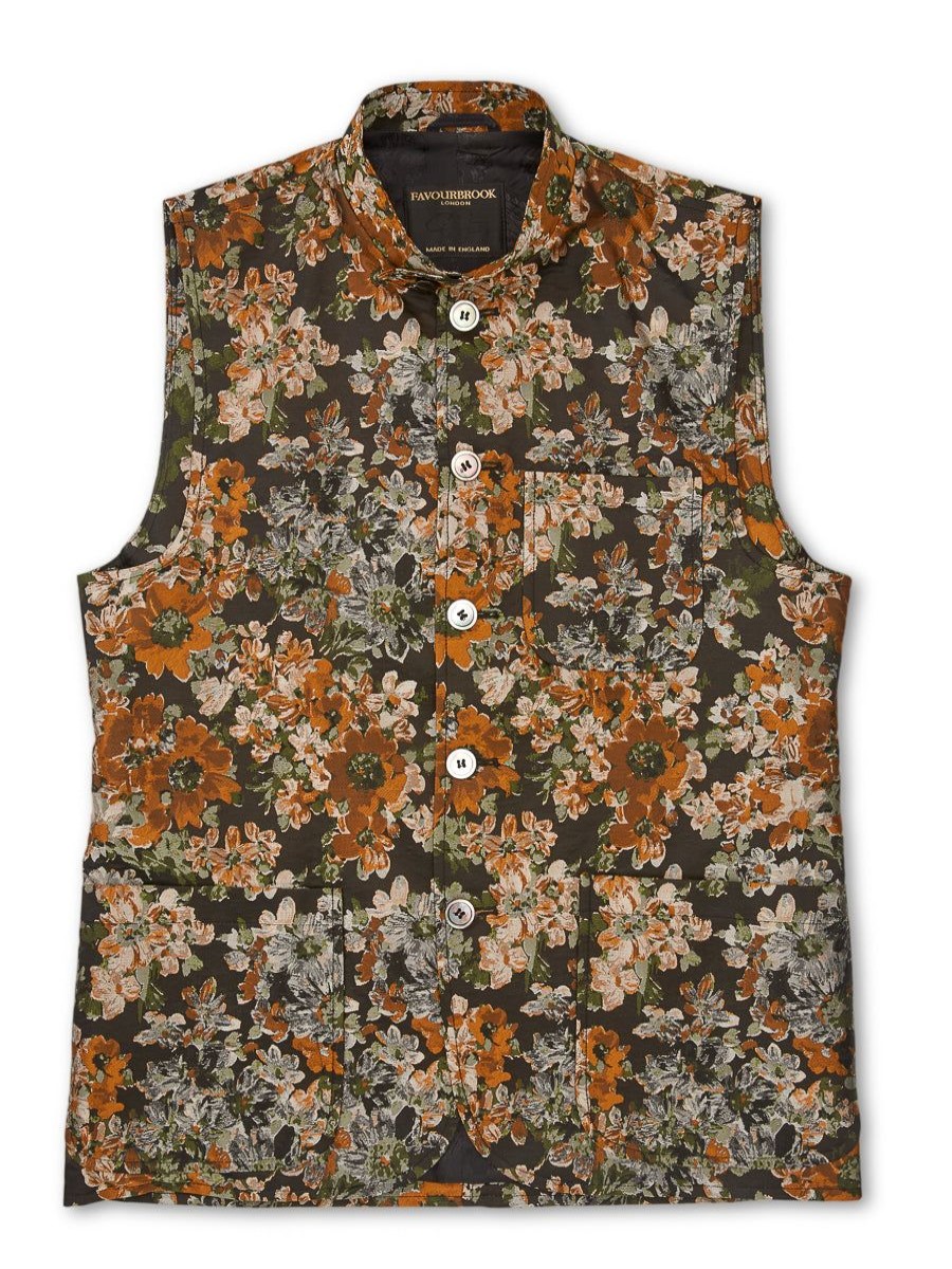 Menswear Favourbrook Waistcoats | Olive Chatsworth Silk Gilet