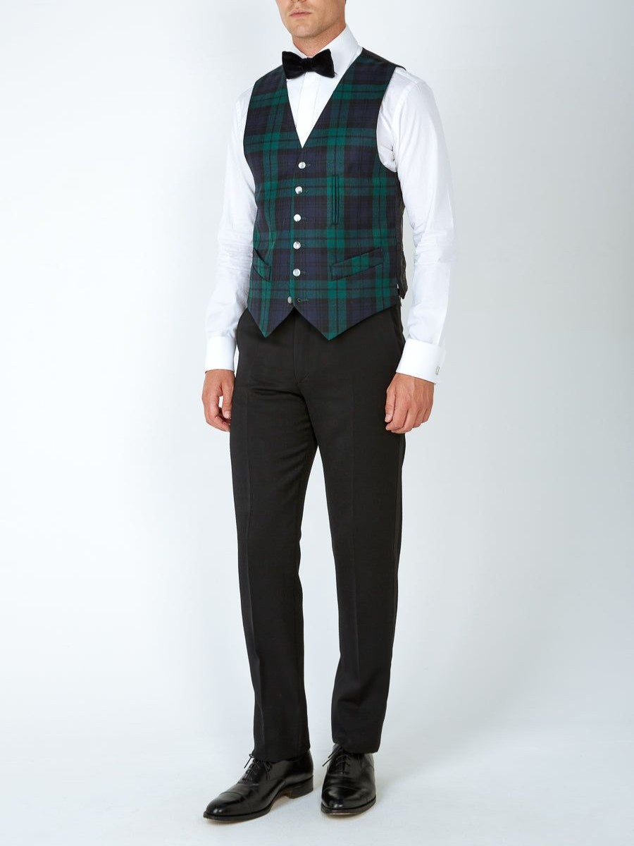 Menswear Favourbrook Waistcoats | Blackwatch Tartan Wool Single Breasted 6 Button Waistcoat With Ticket Pocket