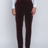 Menswear Favourbrook Trousers | Burgundy Velvet Cotton Flat Front Dress Trouser