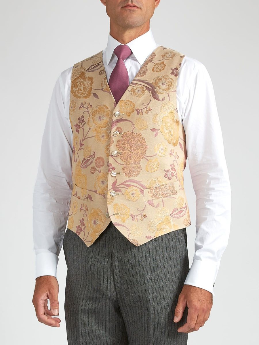 Menswear Favourbrook Waistcoats | Gold Winnington Silk Wool Single Breasted 6 Button Waistcoat