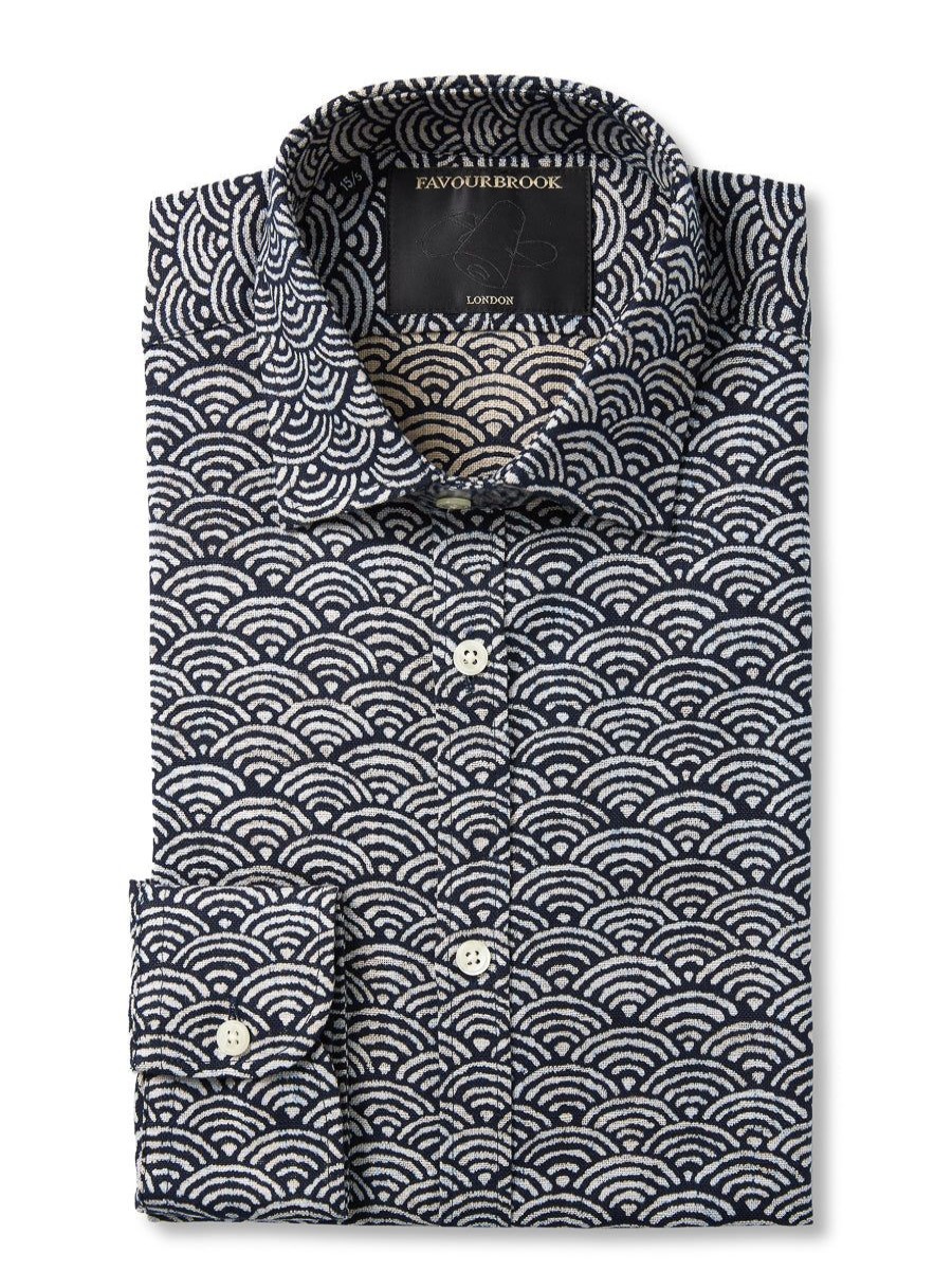 Menswear Favourbrook Shirts | Navy / White Fan Cotton Burlington Shirt