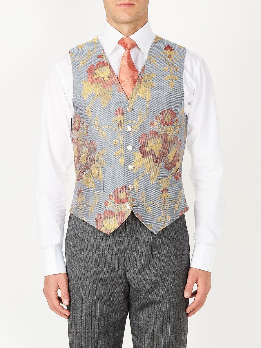 Menswear Favourbrook Waistcoats | Sky Belvoir Cotton Single Breasted 6 Button Waistcoat