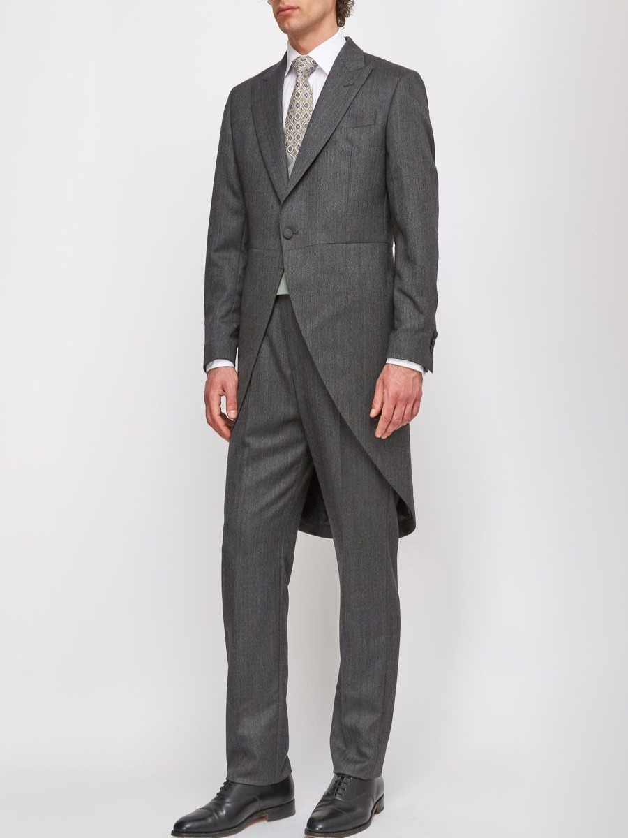 Menswear Favourbrook Morning Coats | Grey Norfolk Herringbone Wool Morning Coat