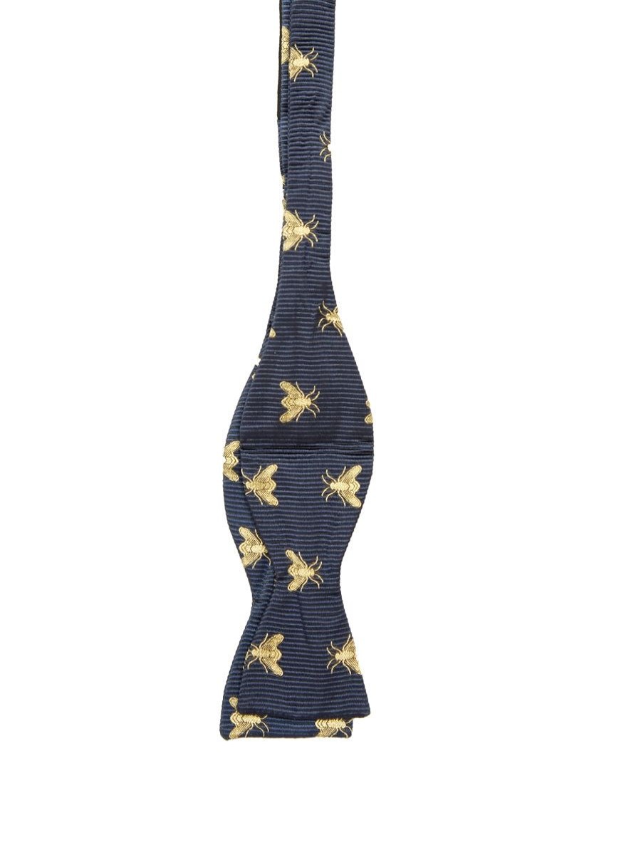 Menswear Favourbrook Bow Ties & Cummerbunds | Navy Gold Bees Silk Bow Tie