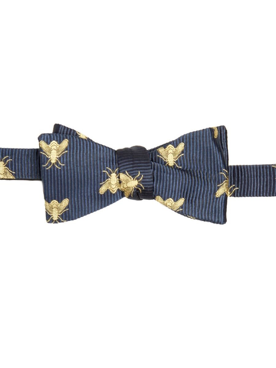 Menswear Favourbrook Bow Ties & Cummerbunds | Navy Gold Bees Silk Bow Tie