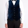 Menswear Favourbrook Waistcoats | Sapphire Blue Velvet Cotton Single Breasted 6 Button Waistcoat