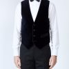 Menswear Favourbrook Waistcoats | Navy Velvet Cotton Single Breasted 4 Button Piped Waistcoat