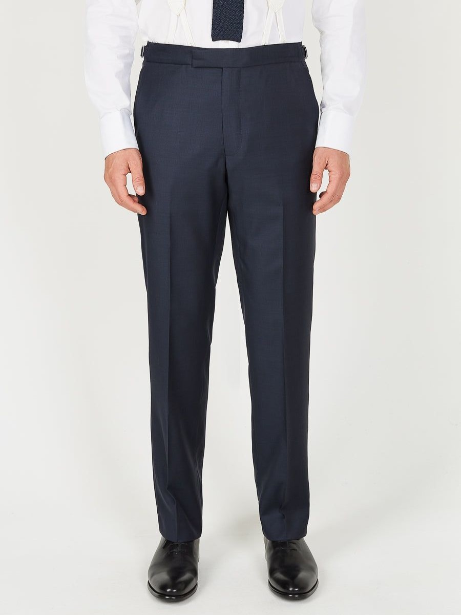 Menswear Favourbrook Trousers | Navy Furlong Wool High Waisted Flat Front Trouser