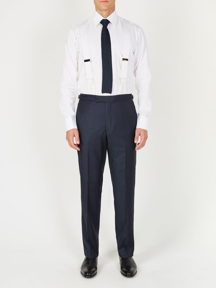 Menswear Favourbrook Trousers | Navy Furlong Wool High Waisted Flat Front Trouser