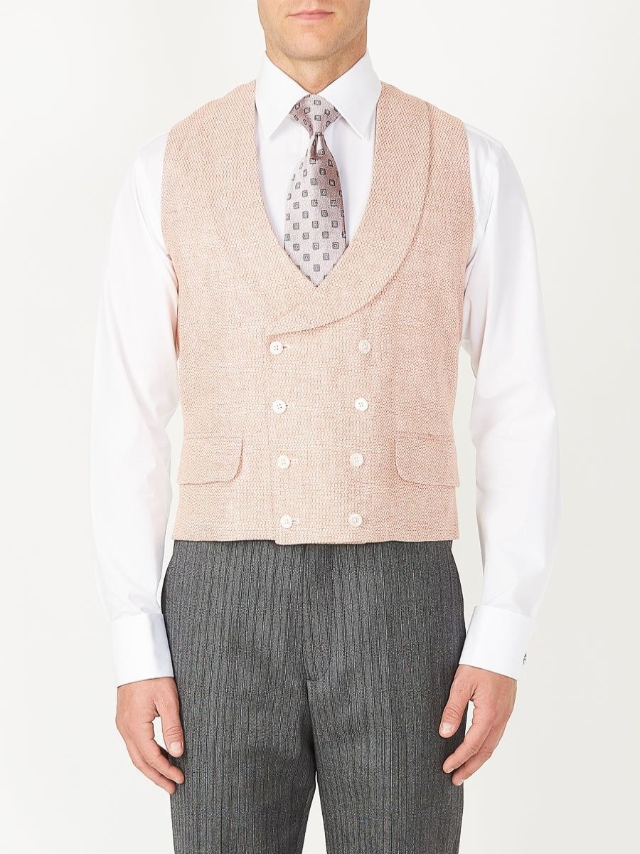 Menswear Favourbrook Waistcoats | Coral Culcross Linen Double Breasted 8 Button Shawl Lapel Waistcoat