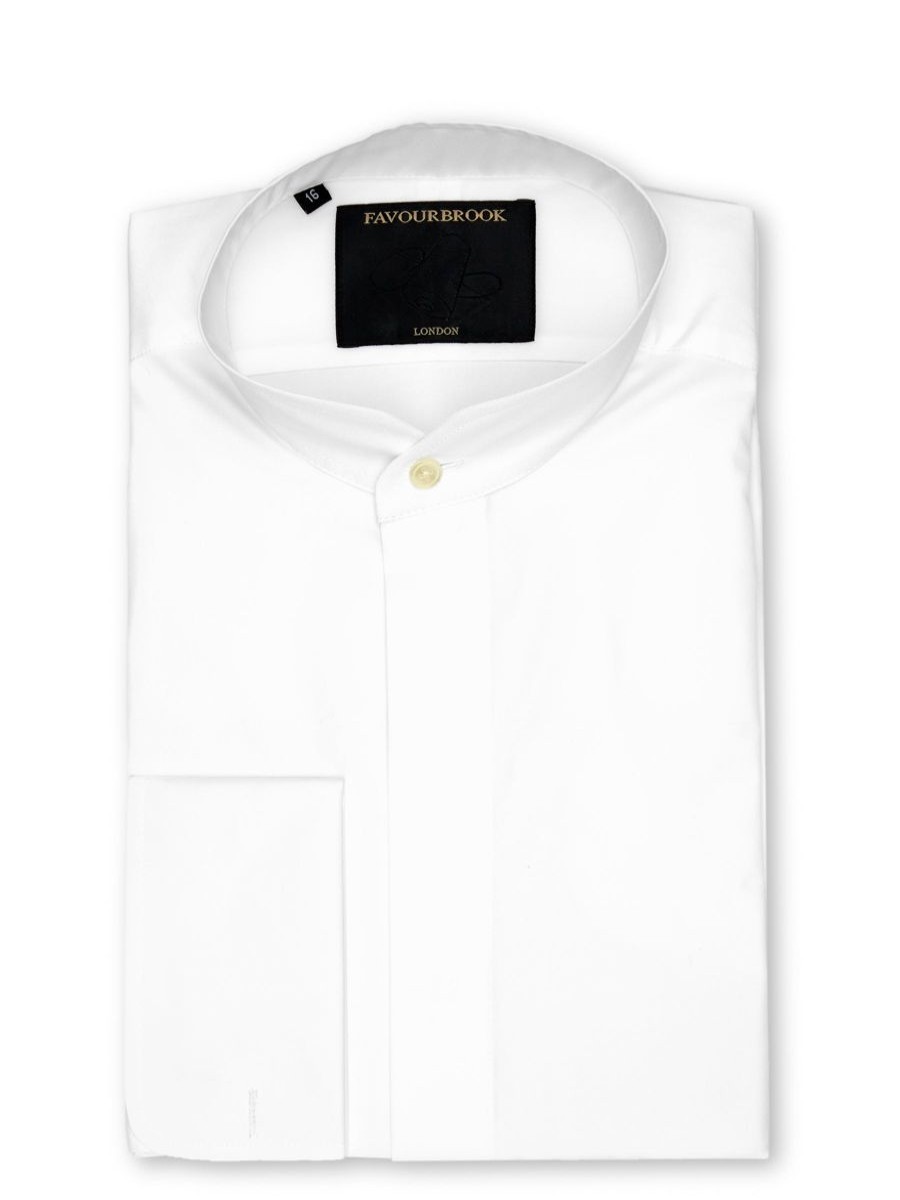 Menswear Favourbrook Shirts | White Poplin Cotton Nehru Shirt