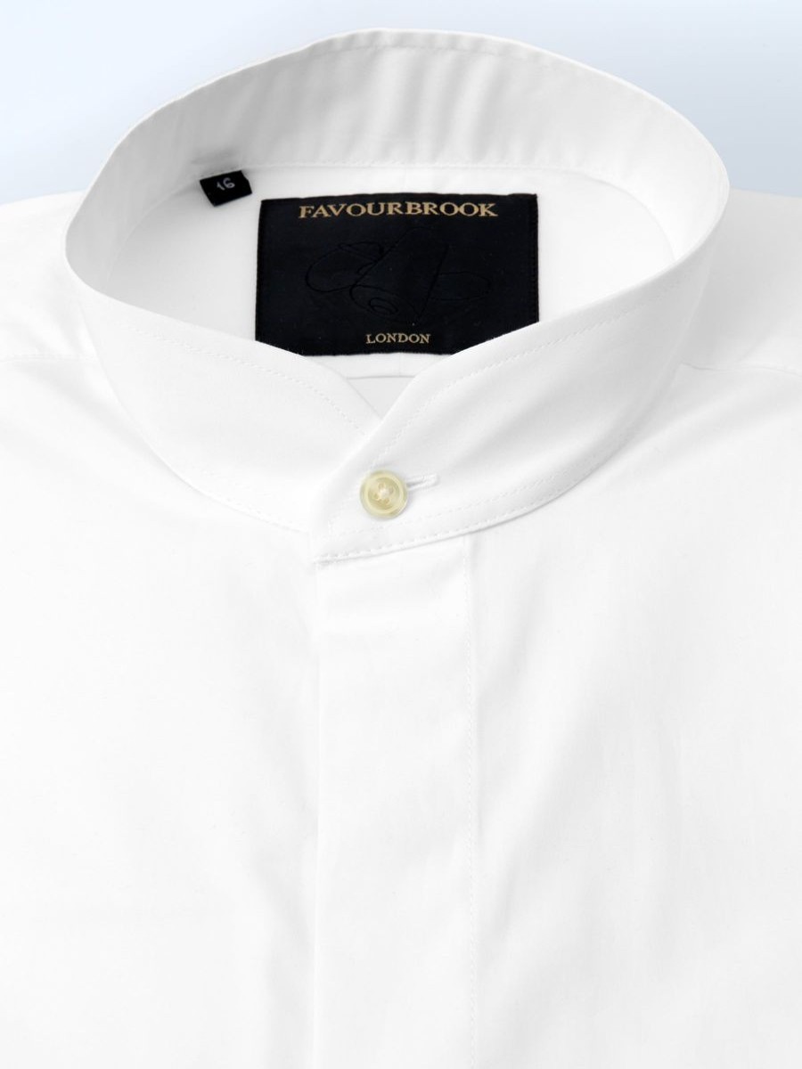 Menswear Favourbrook Shirts | White Poplin Cotton Nehru Shirt