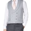 Menswear Favourbrook Waistcoats | Grey Gabardine Wool Double Breasted 8 Button Shawl Lapel Waistcoat