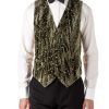 Menswear Favourbrook Waistcoats | Olive Lurex Berries Velvet Single Breasted 6 Button Waistcoat