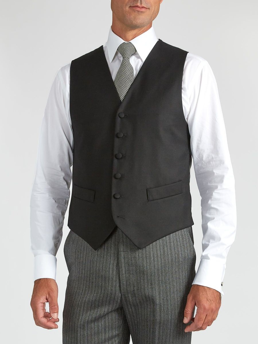 Menswear Favourbrook Waistcoats | Black Gabardine Wool Single Breasted 6 Button Waistcoat