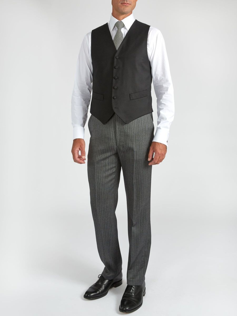 Menswear Favourbrook Waistcoats | Black Gabardine Wool Single Breasted 6 Button Waistcoat