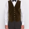 Menswear Favourbrook Waistcoats | Cardamon Velvet Cotton Single Breasted 6 Button Piped Waistcoat