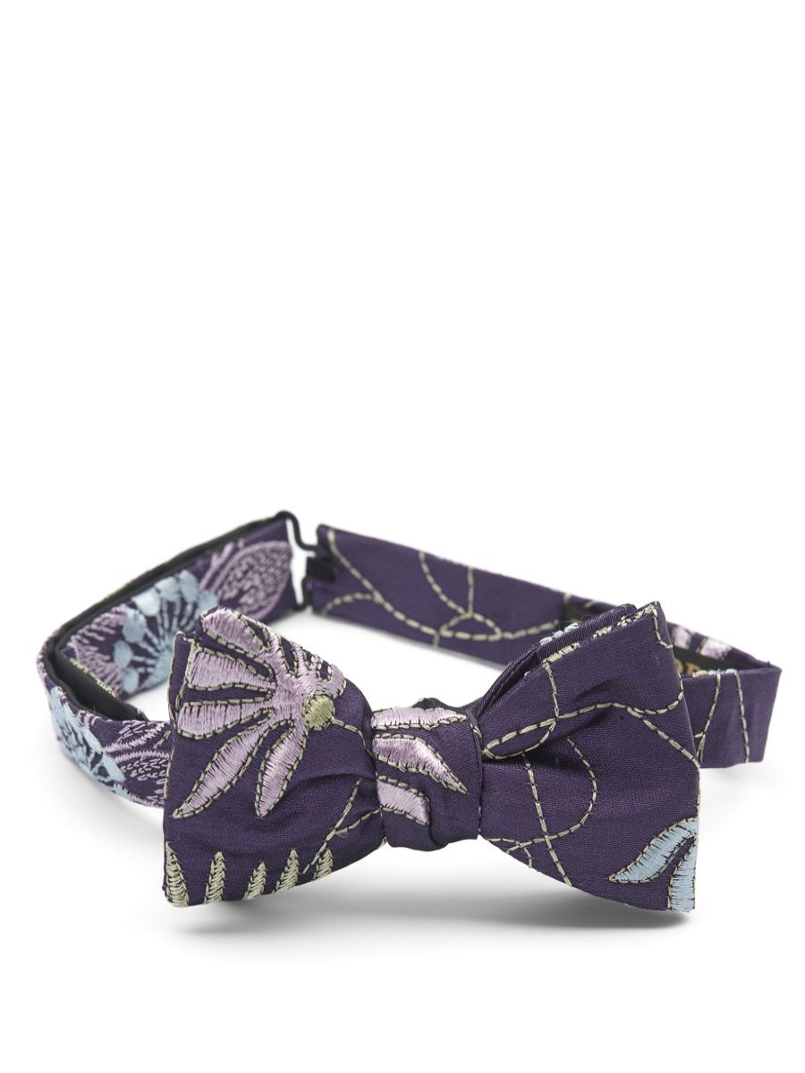 Menswear Favourbrook Bow Ties & Cummerbunds | Purple Embroidered Shantung Silk Bow Tie