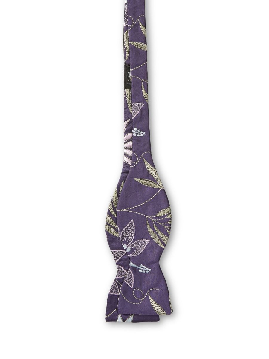 Menswear Favourbrook Bow Ties & Cummerbunds | Purple Embroidered Shantung Silk Bow Tie