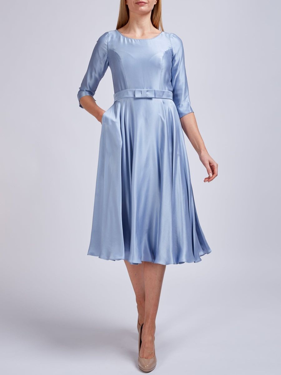 Womenswear Favourbrook Dresses | Serena Circle Long Dress Pale Blue Sandwashed Crepe Silk Satin