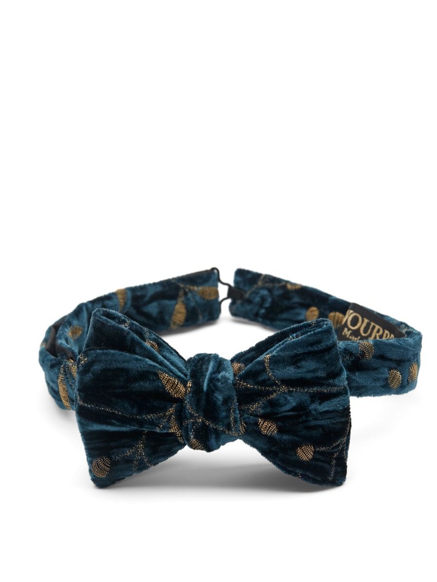 Menswear Favourbrook Bow Ties & Cummerbunds | Navy Lurex Berries Silk/Rayon Bow Tie