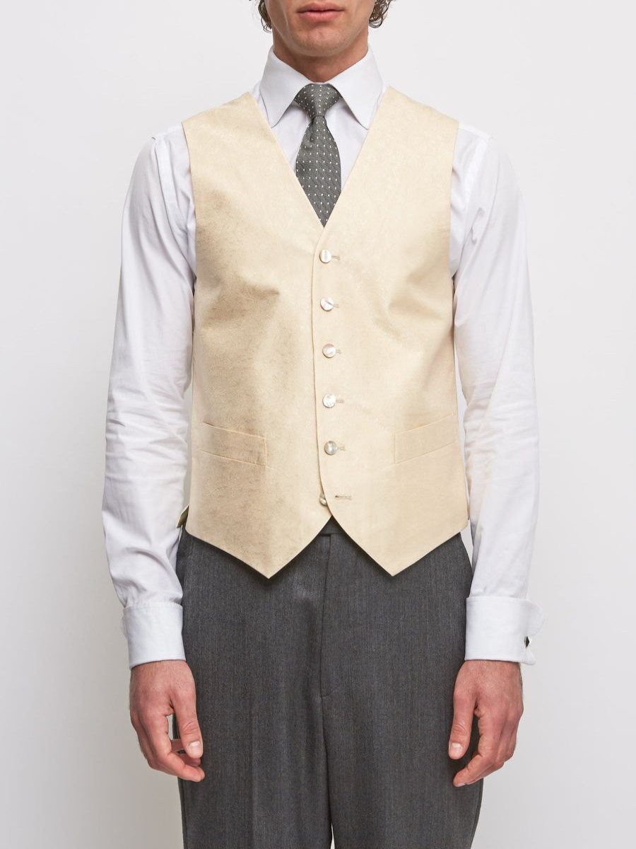 Menswear Favourbrook Waistcoats | Champagne Romanoff Silk Single Breasted 6 Button Waistcoat