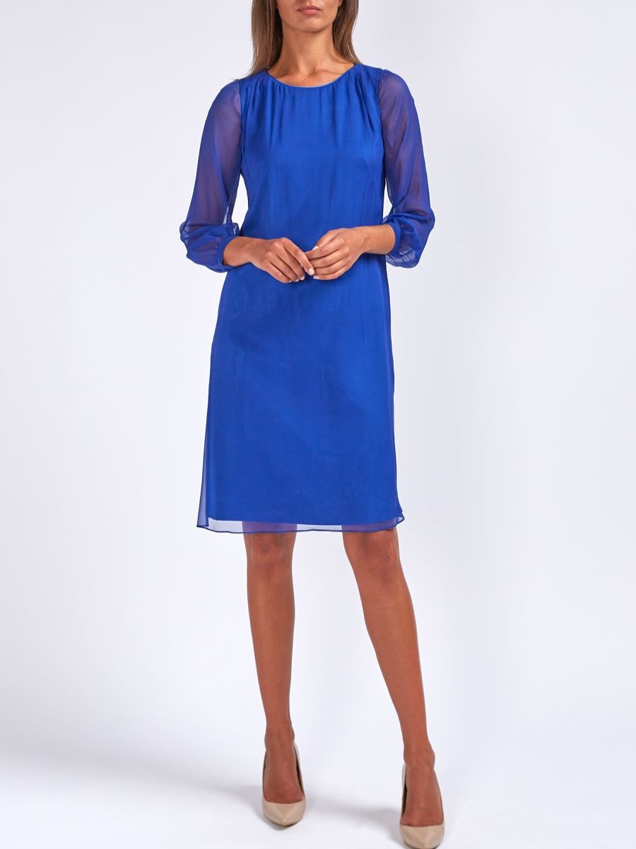 Womenswear Favourbrook Dresses | Louisa Dress French Navy Plain Georgette