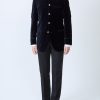 Menswear Favourbrook Velvet Jackets | Navy Velvet Nehru Jacket With Frogging On Sleeve