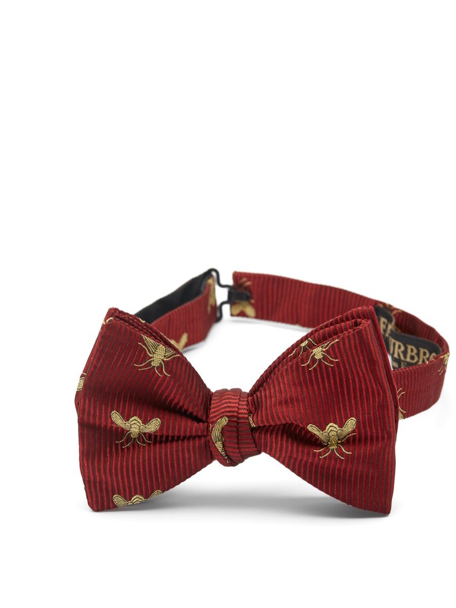 Menswear Favourbrook Bow Ties & Cummerbunds | Red Gold Bees Silk Large Party Bow Tie