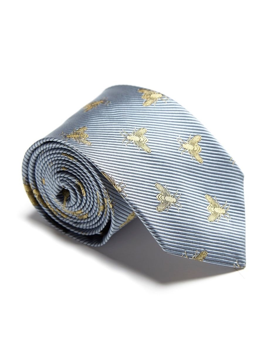 Menswear Favourbrook Ties | Powder Blue Gold Bees Silk Tie