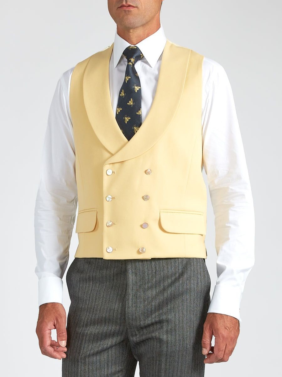 Menswear Favourbrook Waistcoats | Yellow Gabardine Wool Double Breasted 8 Button Shawl Lapel Waistcoat