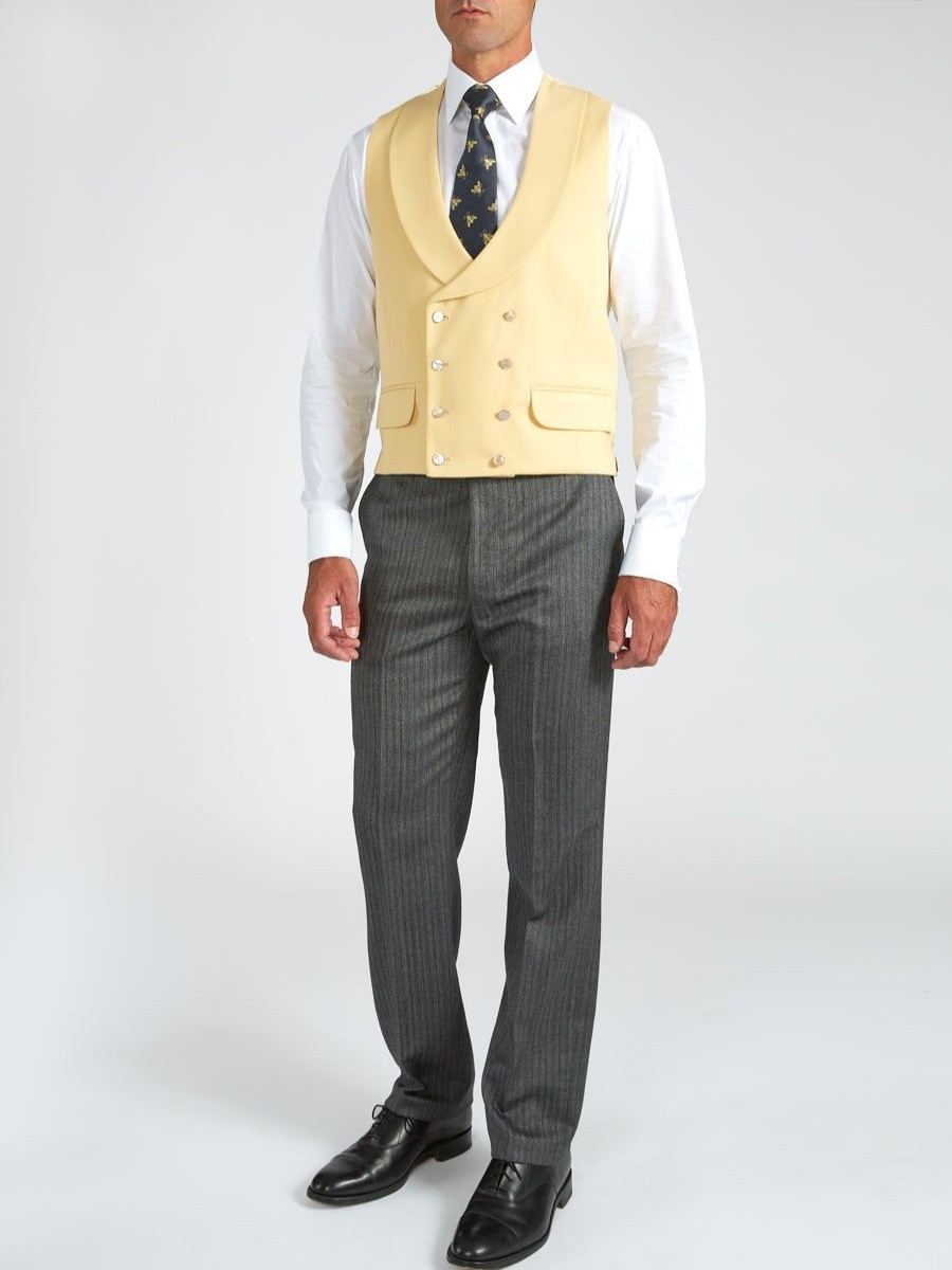 Menswear Favourbrook Waistcoats | Yellow Gabardine Wool Double Breasted 8 Button Shawl Lapel Waistcoat