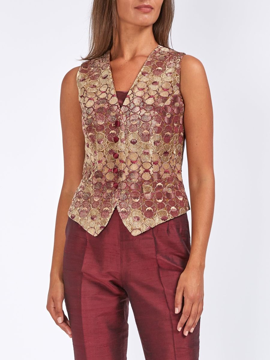 Menswear Favourbrook Waistcoats | Waistcoat Single-Breasted Bronze Pansy Silk Velvet