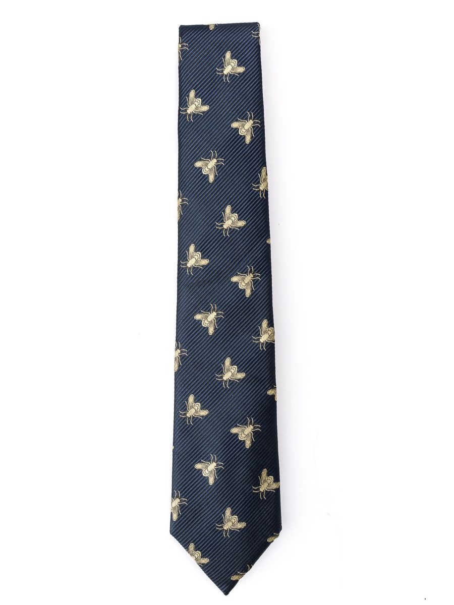 Menswear Favourbrook Ties | Navy Gold Bees Silk Tie