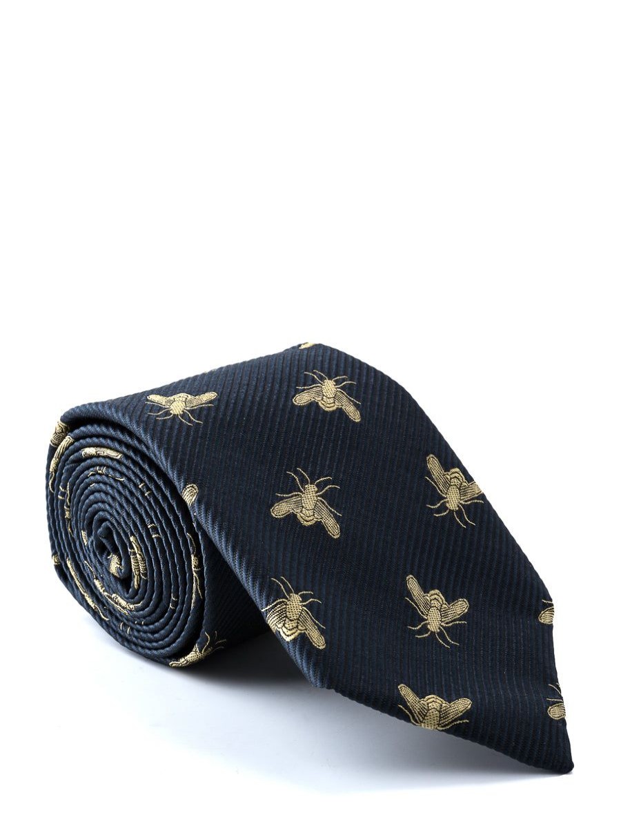 Menswear Favourbrook Ties | Navy Gold Bees Silk Tie