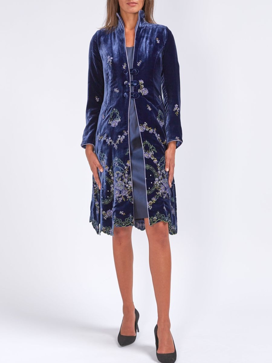 Womenswear Favourbrook Jackets & Coats | Westminster Coat Royal Blue Gwilym Silk Velvet