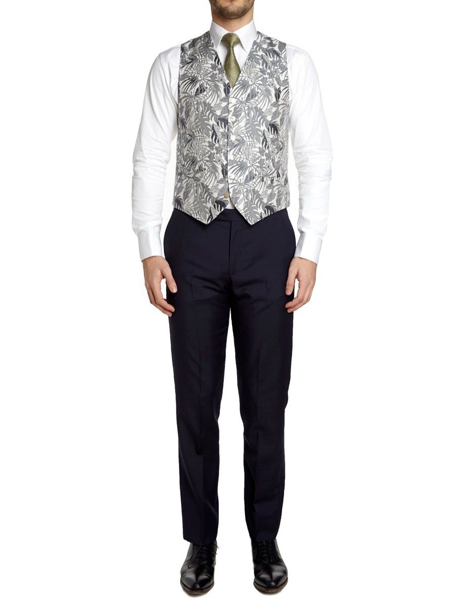 Menswear Favourbrook Waistcoats | Ecru Botanics Silk Single Breasted 6 Button Waistcoat