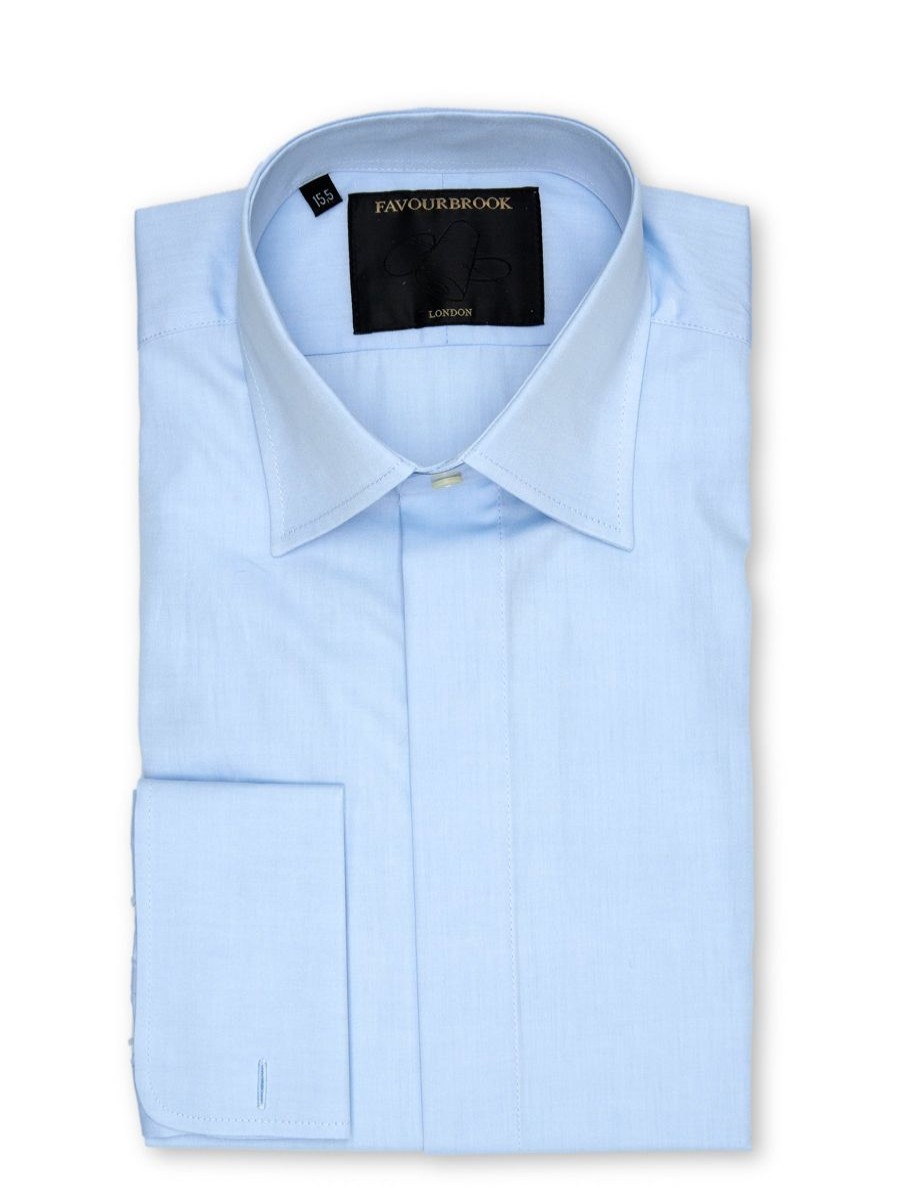 Menswear Favourbrook Shirts | Pale Blue Poplin Cotton Gatsby Shirt